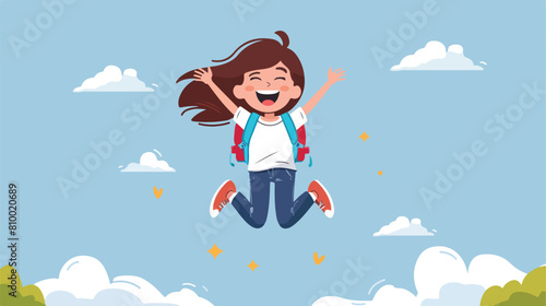 Kid girl student jump and feel happy Vector style 