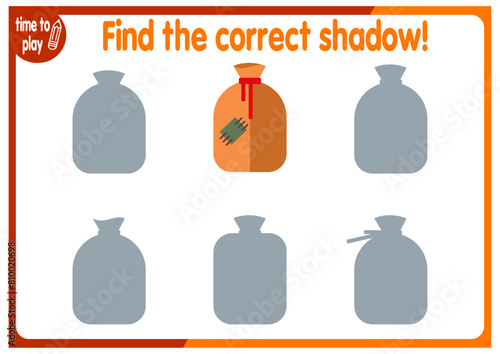 tasks for children s development. logical problems. find the right shadow. bag