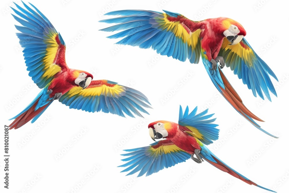 Fototapeta premium Macaw parrot isolated on white background set