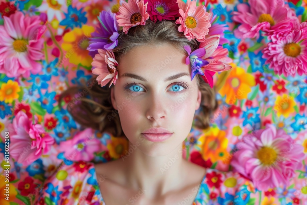 portrait of a girl flowers wreath portrait of a girl flowers wreath