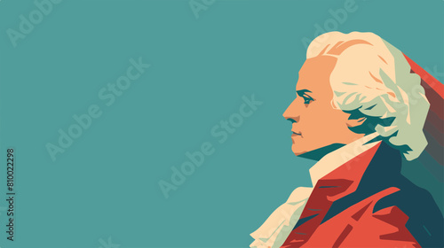 Stylized portrait of a historical figure in red and blue with a dramatic profile