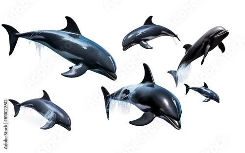Oceanic Cetacean Cluster Isolated On Transparent Background PNG.