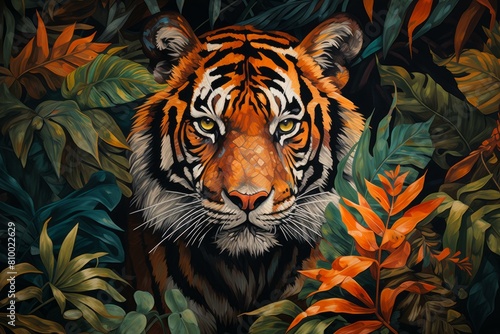 Tiger head jungle. Nature mammal. Generate Ai