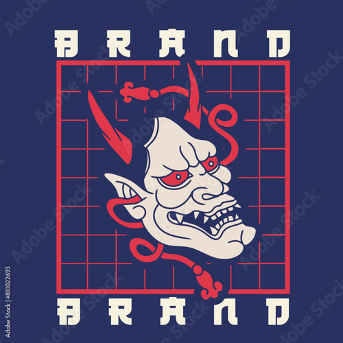 Japanese Demon Oni Mask Logo Design vector illustration 