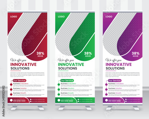 Modern creative corporate business standee x rollup pullup signage retractable banner with multiple trendy gradient colors design vector bundle template