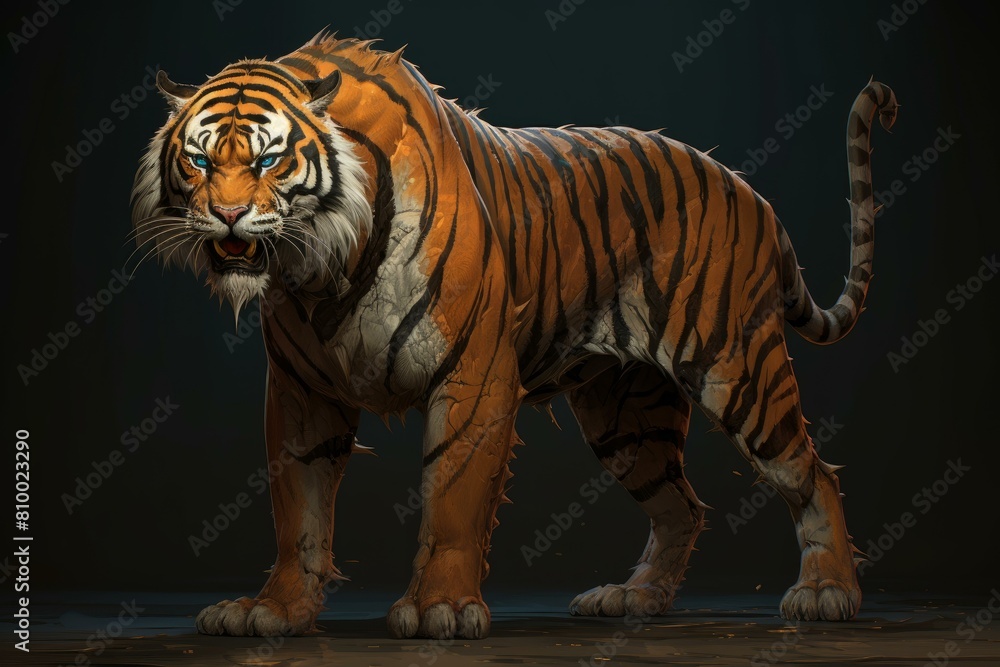 Obraz premium Tiger head closeup. Big striped carnivore. Generate Ai