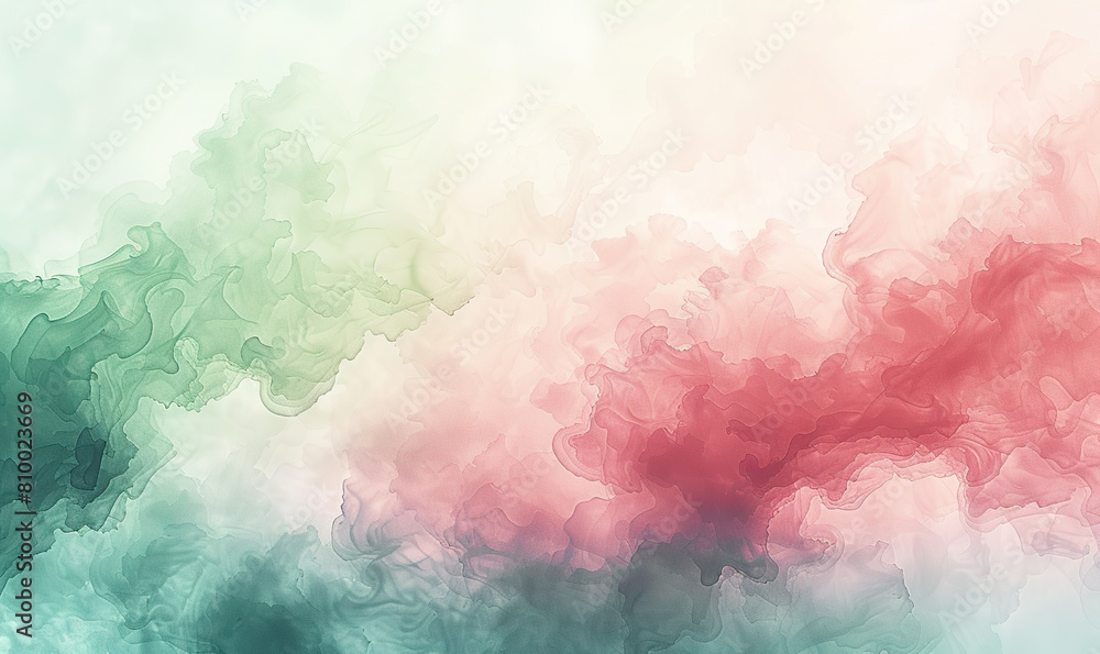 A blend of red and green watercolor strokes creating a fluid, soothing abstract background. Generate AI