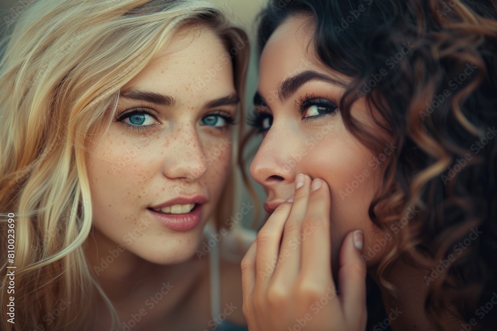 Two beautiful young women with freckles on their faces. Suitable for beauty and diversity concepts Two beautiful young women with freckles on their faces. Suitable for beauty and diversity concepts