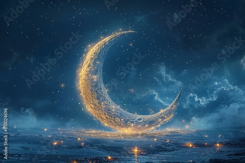Crescent moon in the night sky    render illustration