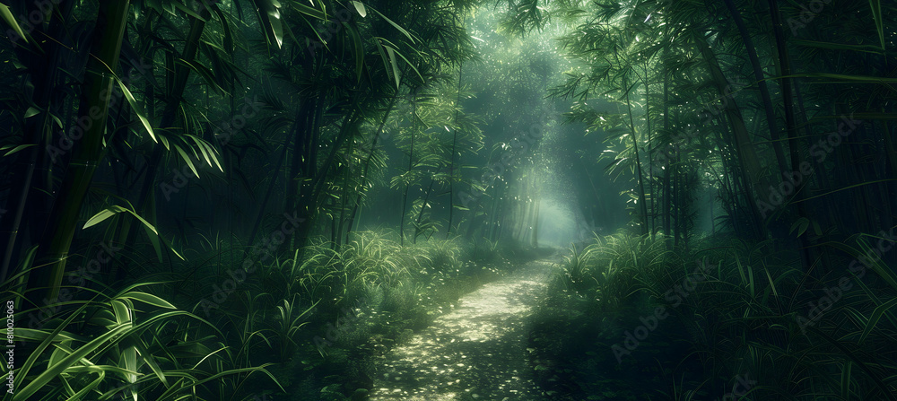 A narrow path winds through a towering bamboo forest, the leaves whispering in a gentle breeze, captured in ultra HD clarity A narrow path winds through a towering bamboo forest, the leaves whispering in a gentle breeze, captured in ultra HD clarity