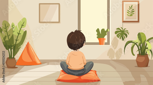 little child sitting on floor with Triangle pillow vector