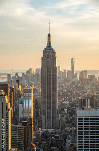 View of Empire State Building   Manhattan skyline from Top of the Rock  Manhattan  New York  USA