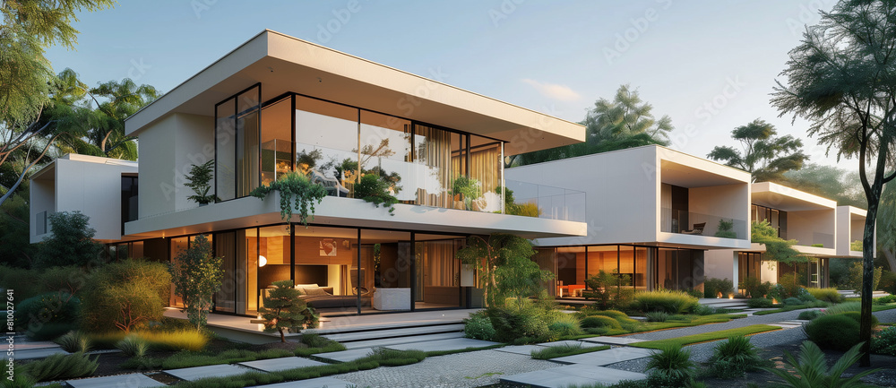 Fototapeta premium Luxurious Eco-Friendly Community with Contemporary Garden Villas
