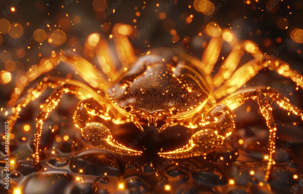 Light Cancer Background Zodiac sign Cancer with a stylized cancer in golden lights on a starry ...