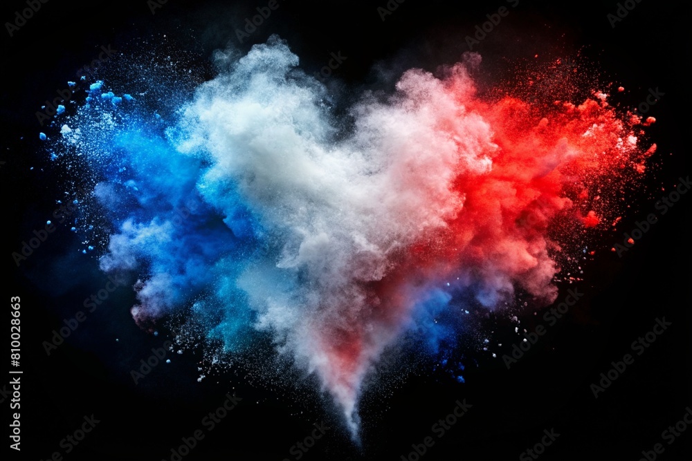 The concept of the Russia Day holiday on June 12. An explosion of colors in the shape of a heart, the tricolor of Russia. White, blue, red. Love for the Motherland. The concept of the Russia Day holiday on June 12. An explosion of colors in the shape of a heart, the tricolor of Russia. White, blue, red. Love for the Motherland.