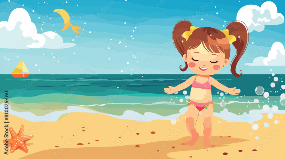Little girl in swimsuits on the beach Vector style vector
