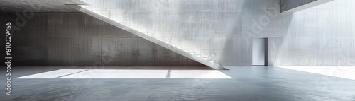 abstract minimalist conceptual art installation in a concrete building featuring a white door and wall, with a shiny floor