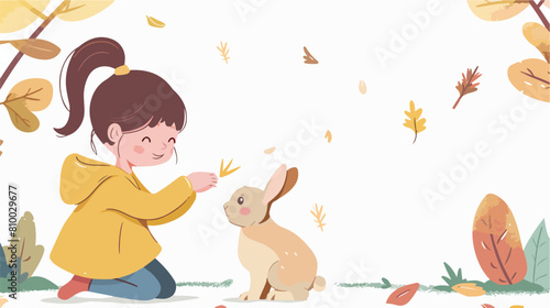 little girl is feeding rabbit Vector style vector design