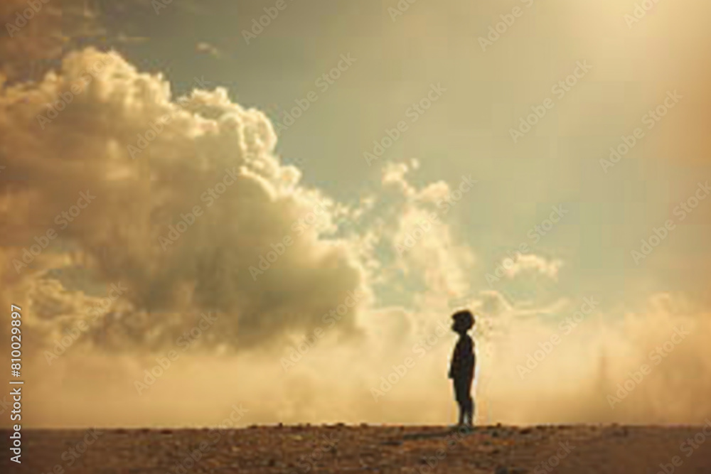 The silhouette of a child standing alone in a vast, empty space, representing the feeling of being lost and unnoticed The silhouette of a child standing alone in a vast, empty space, representing the feeling of being lost and unnoticed