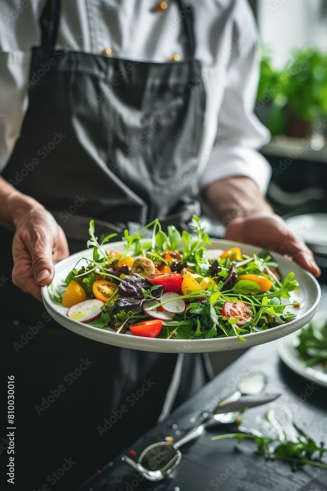 The chef makes a presentation of the dish to be served. Selective focus. The chef makes a presentation of the dish to be served. Selective focus.
