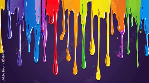Rainbow paint dripping down on black background