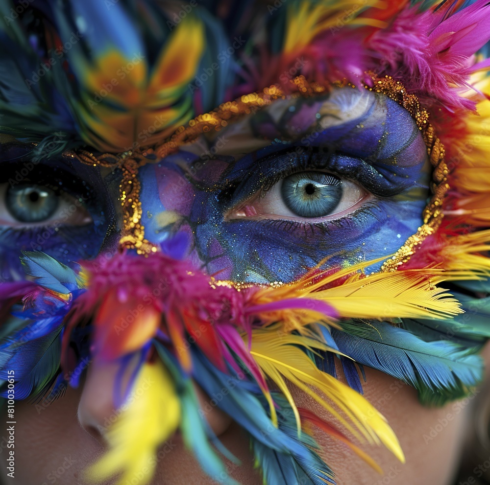 Close Up of Person Wearing Colorful Mask