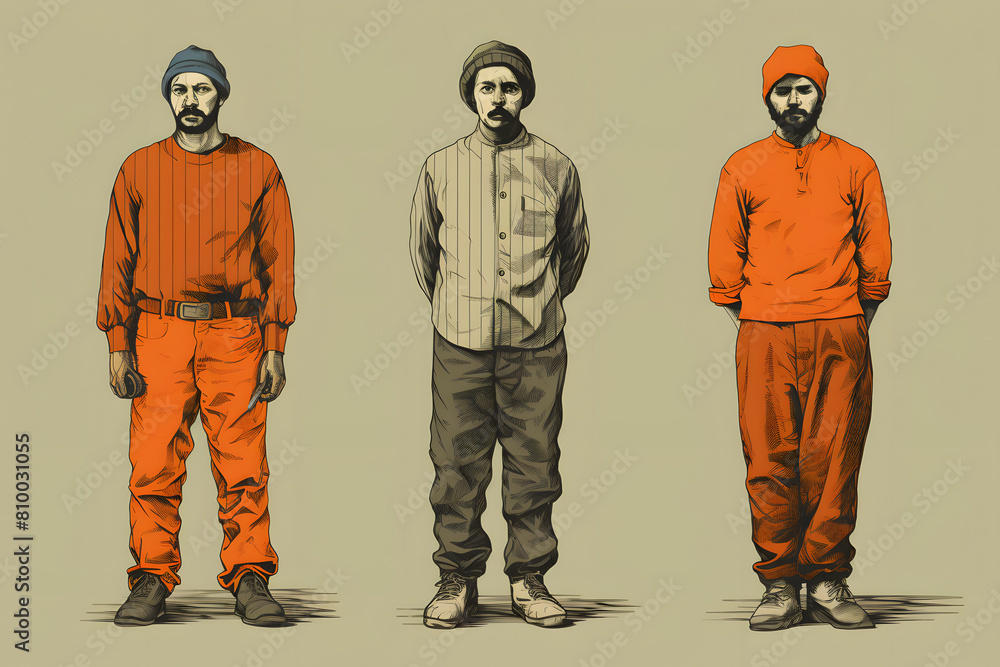 Fototapeta premium illustrated vintage retro style prisoner, prison retro style, illustrated prison