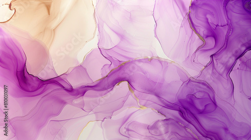 Bright violet and soft beige abstract background, alcohol ink with textured oil paint.