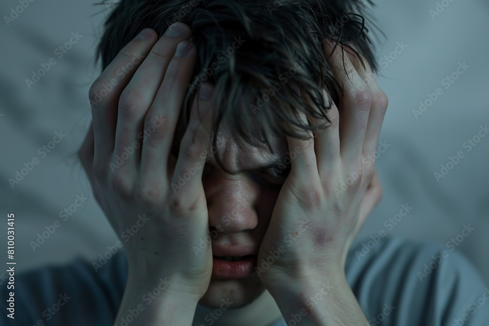 Fototapeta premium Woman With Blue Eyes Showing Sadness