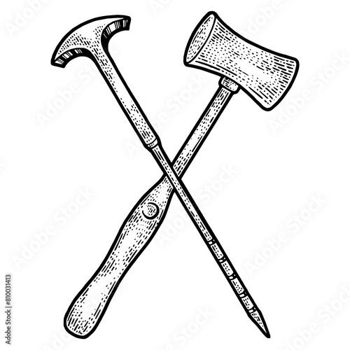 Photos Orbitoclast and hammer sketch engraving