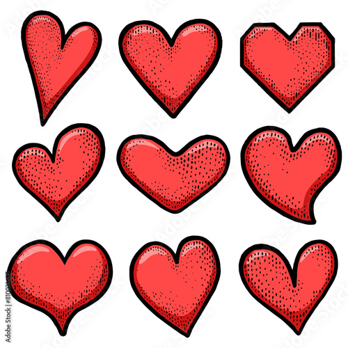 Heart symbol set sketch engraving PNG