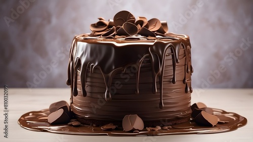 streaming chocolate from the top of the cake. PNG of solitary chocolate streams on a translucent background. photo