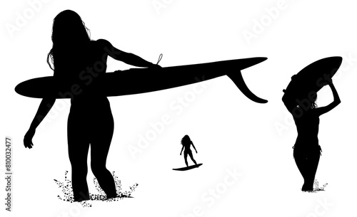 surfistas, contraluz, vector, tabla, surf, mar, atardecer, mujer surfista, silueta, tablista, ilustracion, arte surf, rosa, surfista en la playa, chica surf, mujer