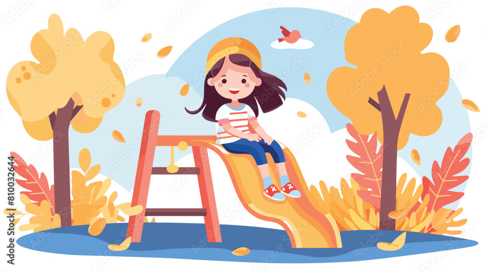 little Girl Sitting on Slide at Playground Vector style