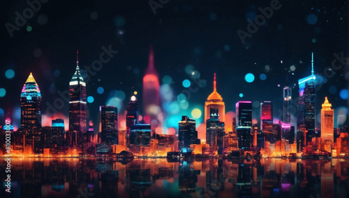 Glowing Cityscape  Blurred Neon Lights Background in Bokeh Style  Futuristic Aura