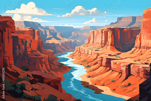 vintage style illustrated grand canyon, grand canyon vintage style, vintage grand canyon © MrJeans