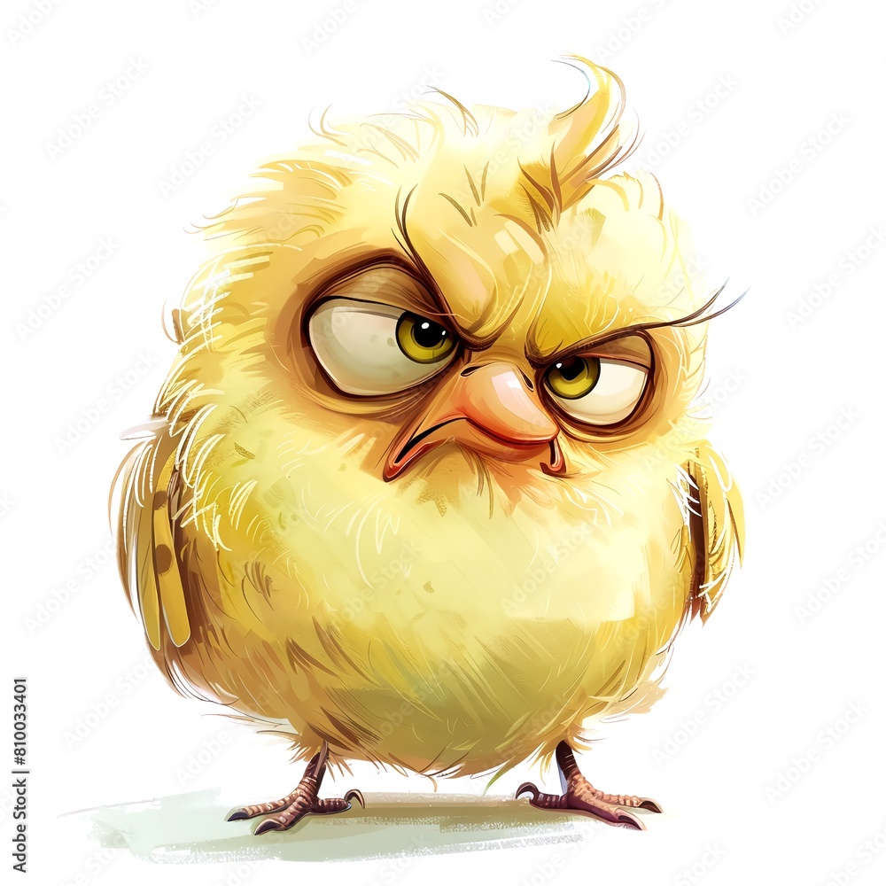 Naklejka premium Grumpy cute bird, adorable bird for digital projects, digital sticker. AI generated.