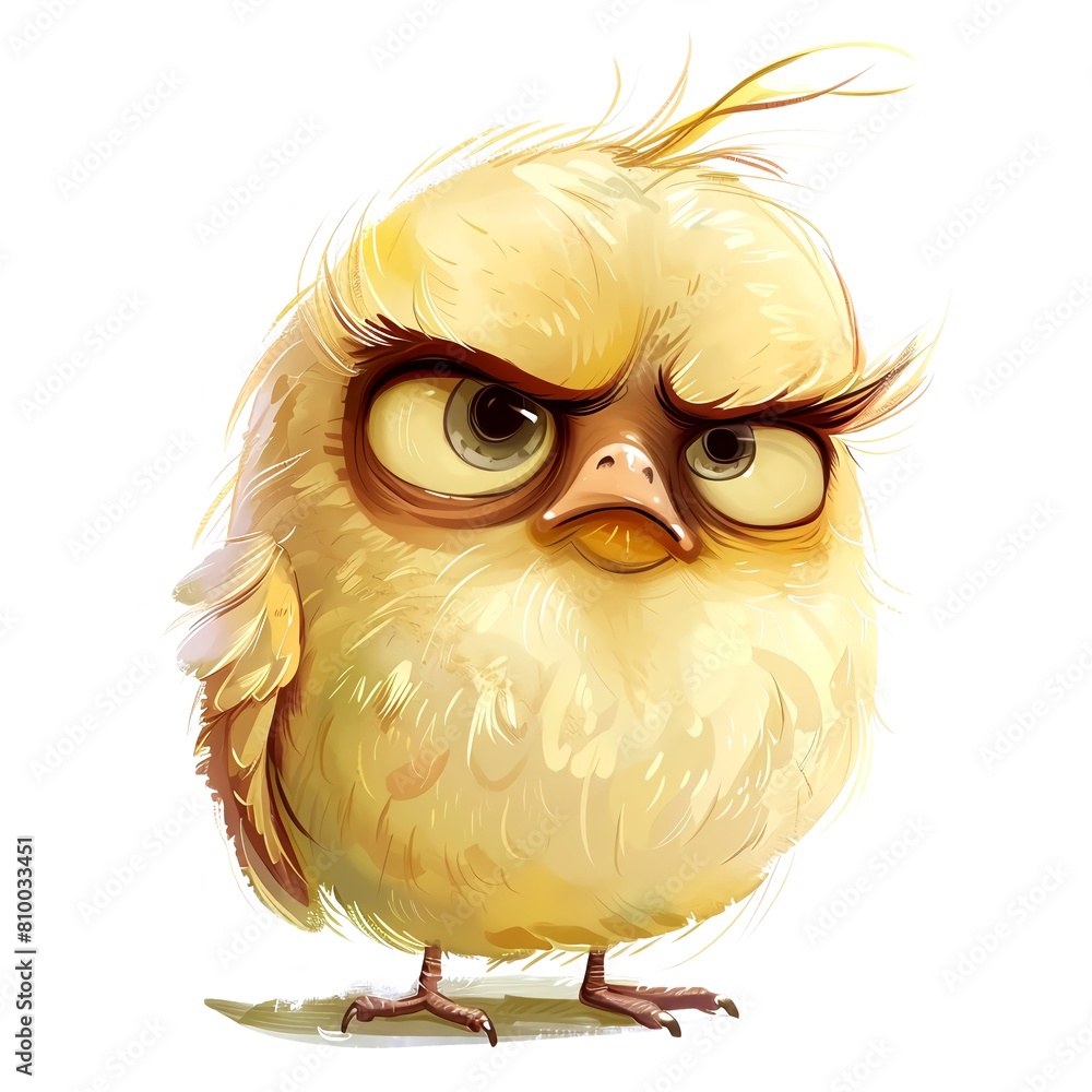Naklejka premium Grumpy cute bird, adorable bird for digital projects, digital sticker. AI generated.