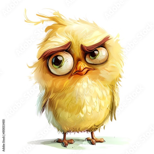 Grumpy cute bird, adorable bird for digital projects, digital sticker. AI generated. (ID: 810033400)