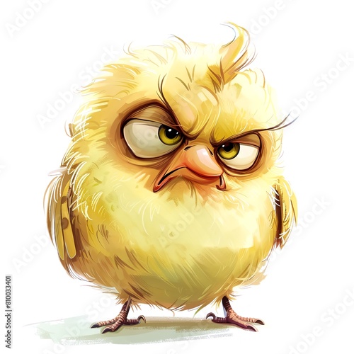Grumpy cute bird, adorable bird for digital projects, digital sticker. AI generated. (ID: 810033401)