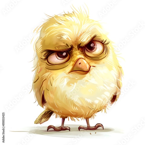 Grumpy cute bird, adorable bird for digital projects, digital sticker. AI generated. (ID: 810033425)