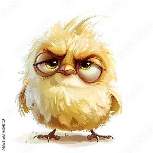 Grumpy cute bird, adorable bird for digital projects, digital sticker. AI generated. (ID: 810033427)