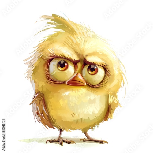 Grumpy cute bird, adorable bird for digital projects, digital sticker. AI generated. (ID: 810033431)