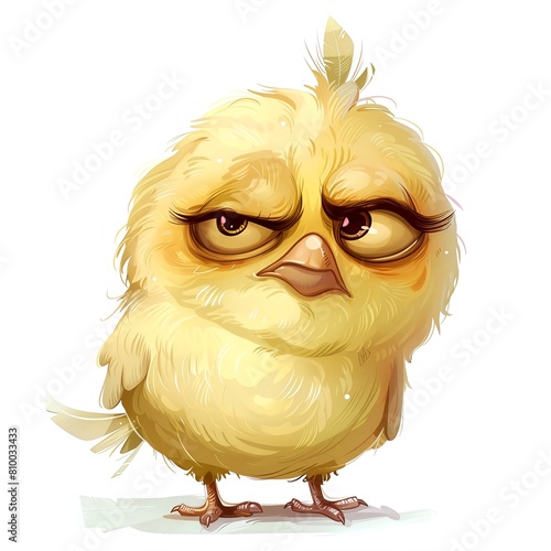 Grumpy cute bird, adorable bird for digital projects, digital sticker. AI generated. (ID: 810033433)