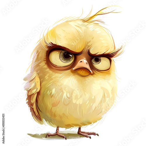 Grumpy cute bird, adorable bird for digital projects, digital sticker. AI generated. (ID: 810033451)