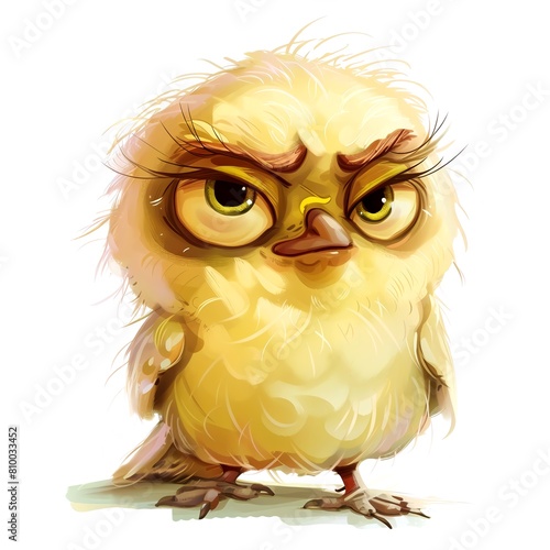 Grumpy cute bird, adorable bird for digital projects, digital sticker. AI generated. (ID: 810033452)