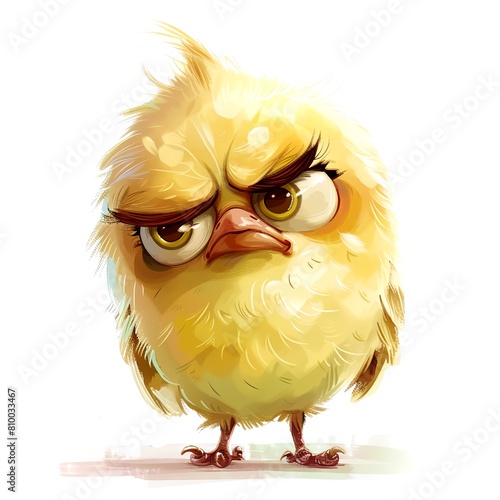 Grumpy cute bird, adorable bird for digital projects, digital sticker. AI generated. (ID: 810033467)