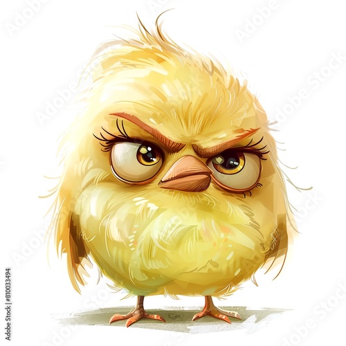 Grumpy cute bird, adorable bird for digital projects, digital sticker. AI generated. (ID: 810033494)