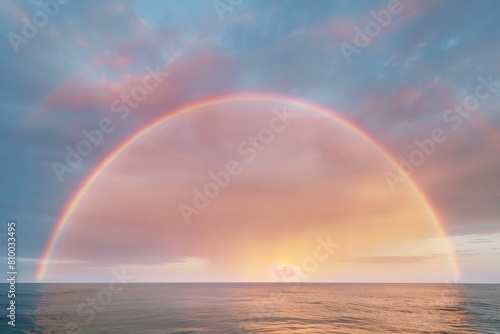 Rainbow over the sea at sunset   Panoramic view