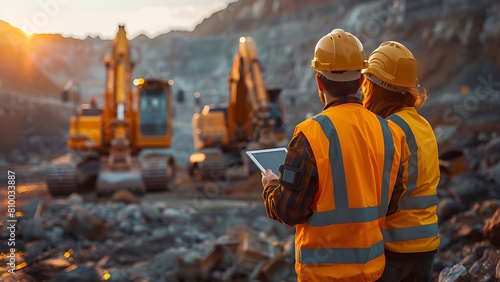 Wallpaper Mural Construction engineers supervising progress of construction project. Excavators preparing to lay foundation in background.
 Torontodigital.ca